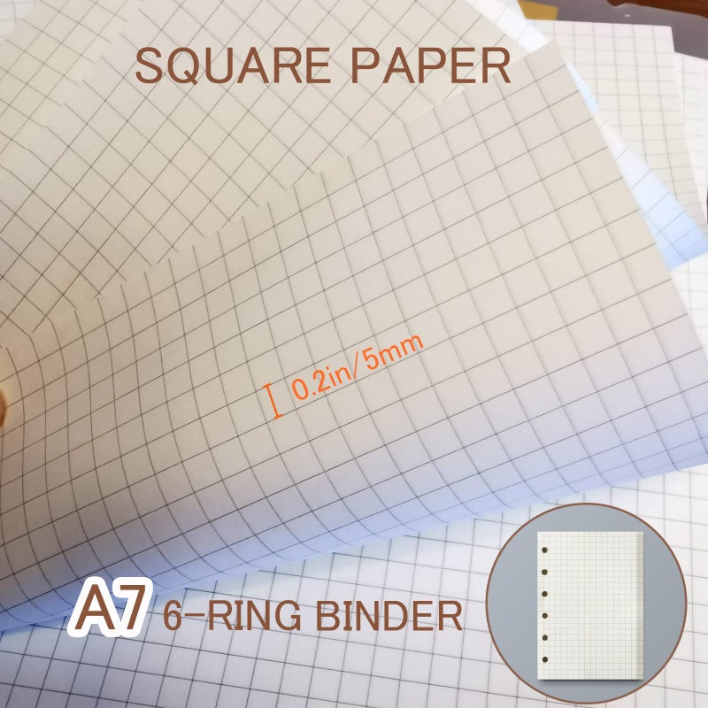 DY.2ten A7 6-Hole Binder Notebook Refills Set - 135 Sheets (270 Pages) Graph Paper + 2pcs A7 Zipper Binder Pockets + 5 Pcs A7 Dividers + Ruler,for Filofax A7 Refills Inserts Paper - Image 3